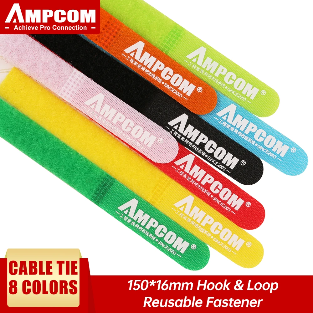 AMPCOM Fastening Cable Ties Reusable Hook and Loop Multi-Color Cord Management Wraps - 6”×1/2” 8 Colors