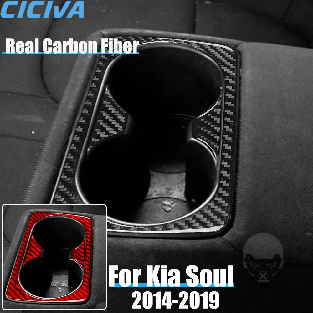 

Real Carbon Fiber Car Accessories Rear Cup Holder Panel Trim Cover Soft Sticker For Kia Soul 2014 2015 2016 2017 2018 2019