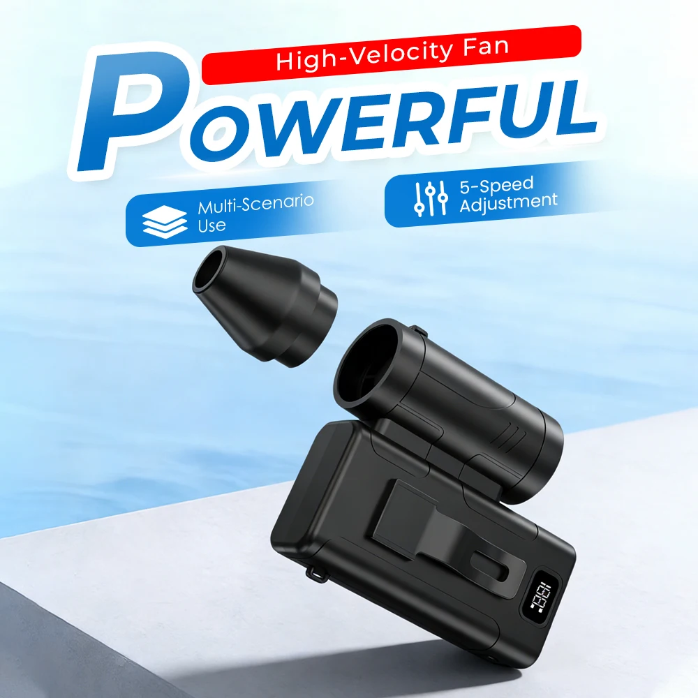 

Powerful Air Blower Portable Waist Fan Hanging Neck Fan Strong Wind with LED Lighting for Sports Courier Outdoor Camping Working