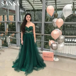 Sansa Dark Green Strapless Birthday Party Dress A-line فساتين السهرة Sweet Sequins On Chest Vestidos De Noche Sexy Prom Dresses