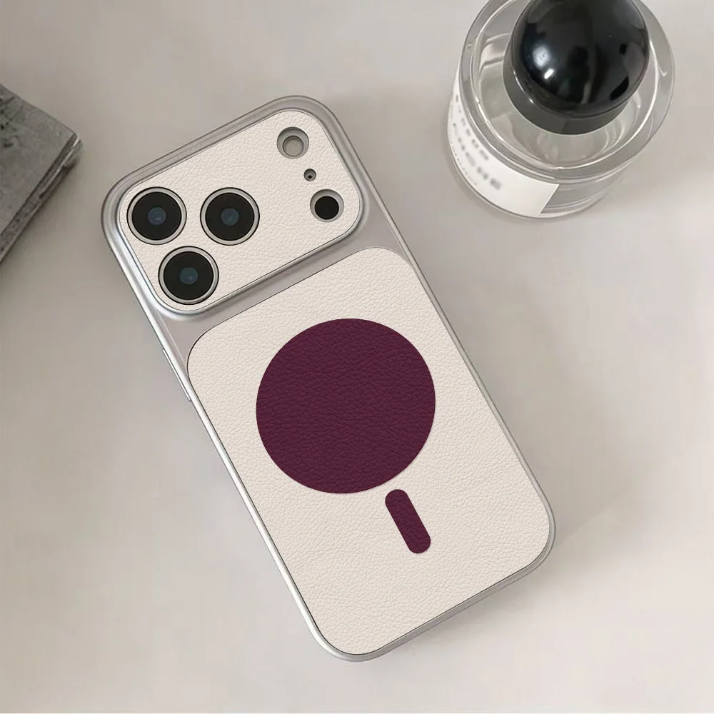 Claret Solid Color Faux Leather For Magsafe Phone Case For iPhone 18 Pro Max 17 16 Pro Max 15 14 13 12 11 Lanyard Camera Protect view 4
