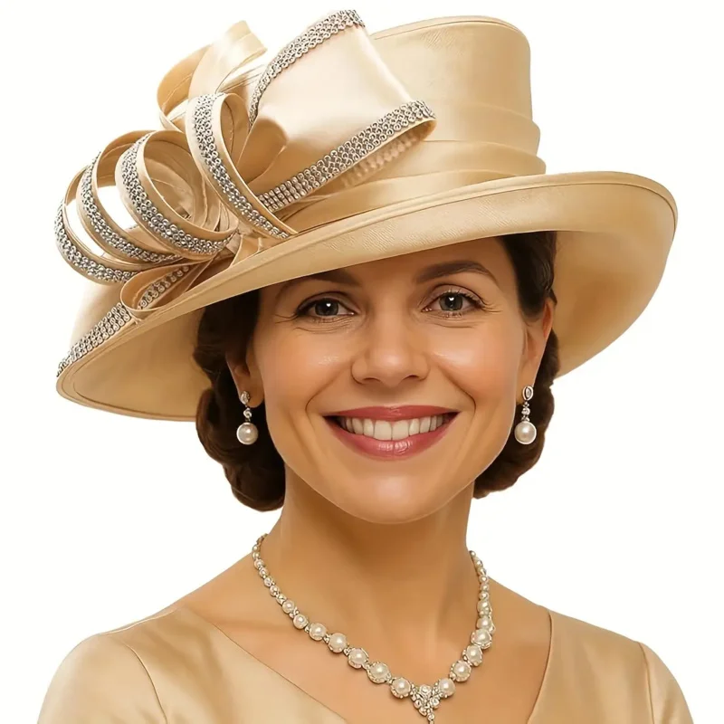 

High Quality Ladies Church Derby Dress Hat Wide Brim Crystal Tea Party Wedding Hats
