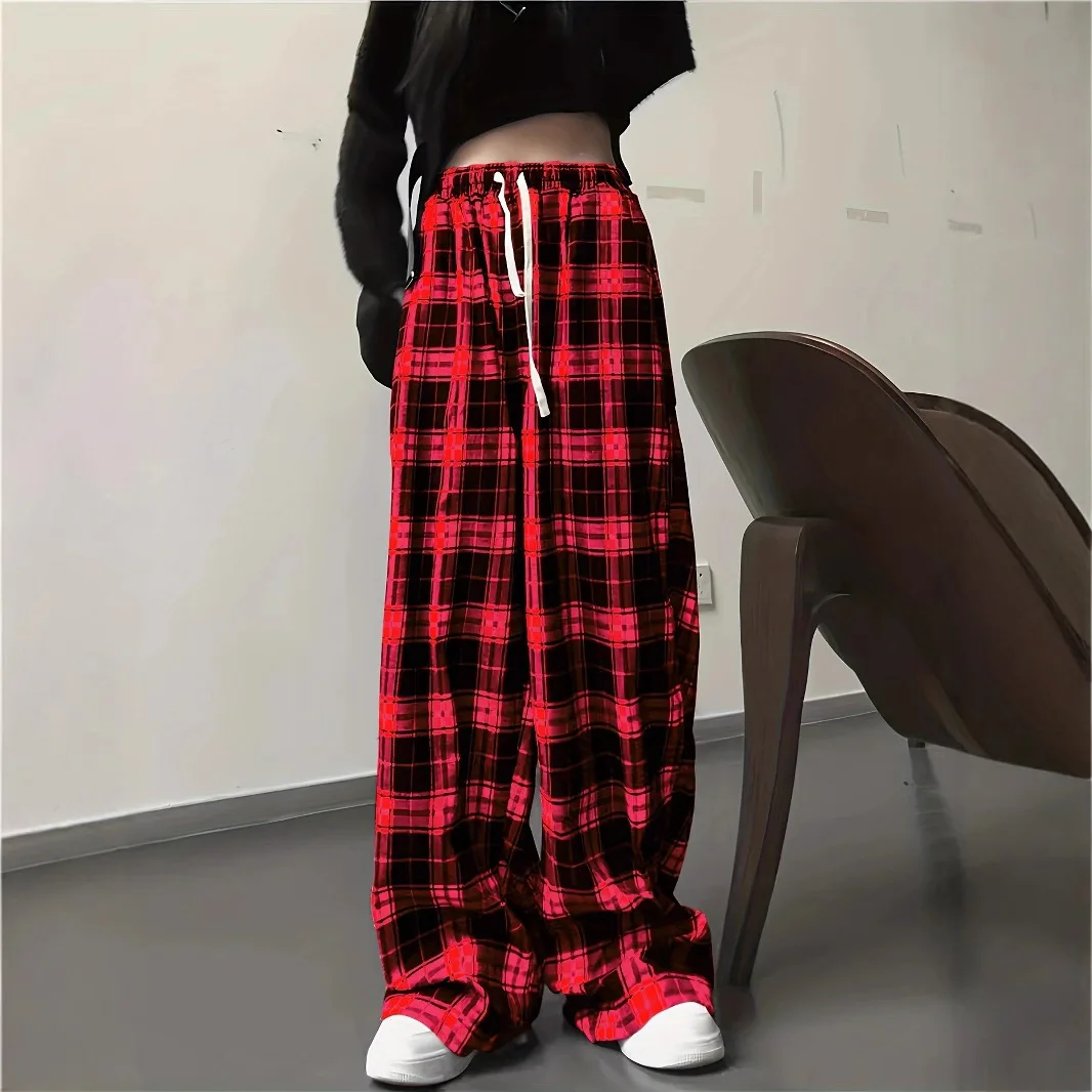 2025 Women's Clothing Pants summer hot thin high waisted hanging straight tube loose casual black white checkered pants Capris