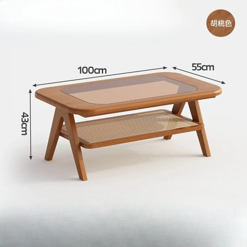 B All solid wood coffee table living room home new balcony small apartment glass minimalist rattan tea table