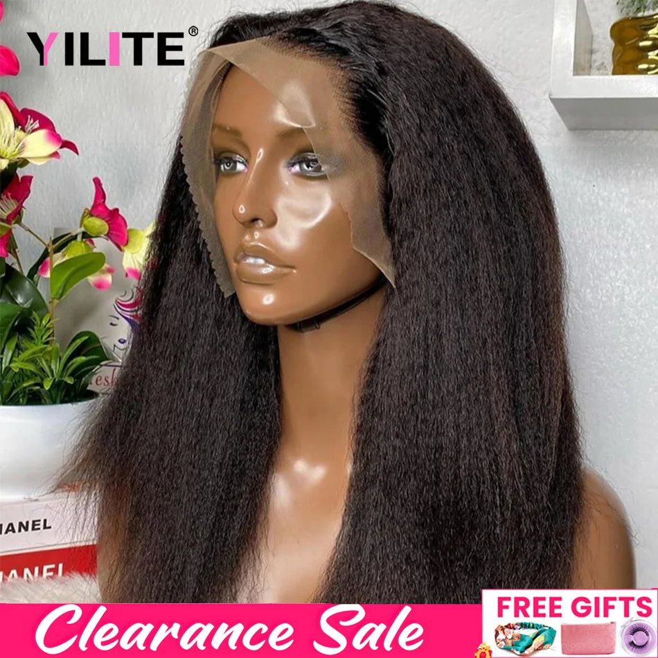 13x4 Kinky Straight Lace Front Wig Preplucked Yaki Brazilian 4x4 Transparent Lace Closure Human Hair Wigs For Women Bleached Wig