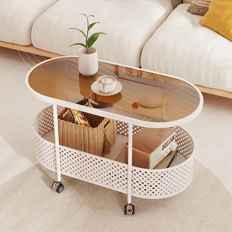 Multi-function movable side table with wheels, modern storage, home living room corner table