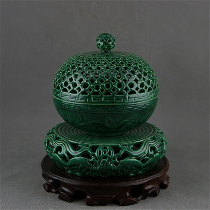 China Green Glaze Porcelain Censer Qing Qianlong Hollow Out Incense Burner 7.5