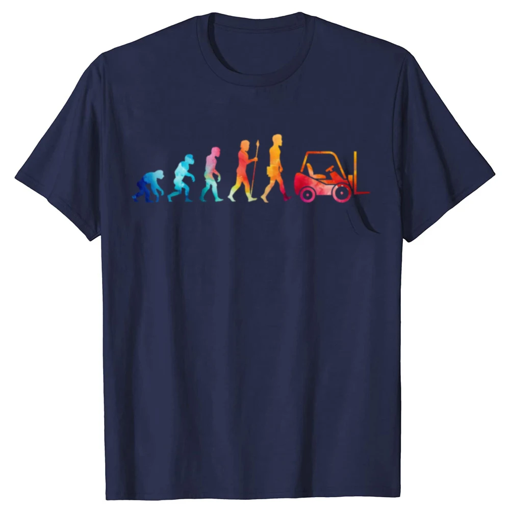 Lustige T-Shirts mit Gabelstaplerfahrer-Evolution-Truck-Grafik für Herren und Damen, modisches, lässiges T-Shirt aus 100 % Baumwolle, lockeres, übergroßes T-Shirt – Detail 3