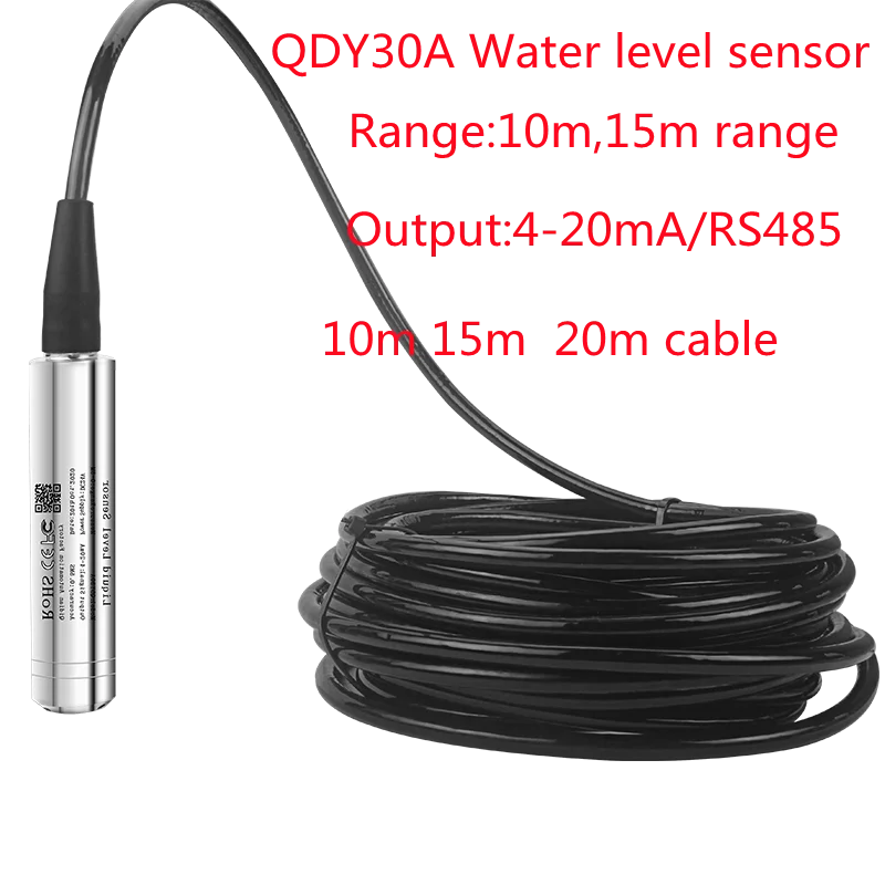 

QDY30A 10m 15m Range 4-20mA RS485 Output Liquid Level Transmitter Water Level Sensor Detector 12-36VDC Level Meter Gauge