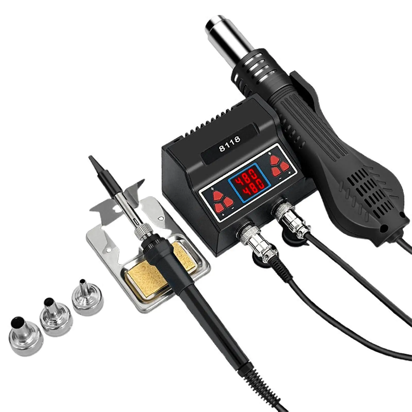 2 in 1 Hot Air Rework and Soldering Iron Station Low Noise Phone Auto Sleep