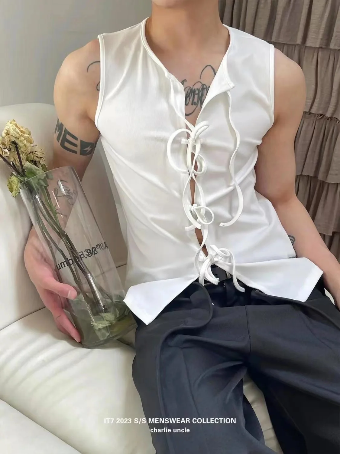 

2024 INS Stylish Strap Vest Men Summer Hot Brother Sleeveless Tank Top Fashion Versatile Street Beach Bar Tops Trendy Niche