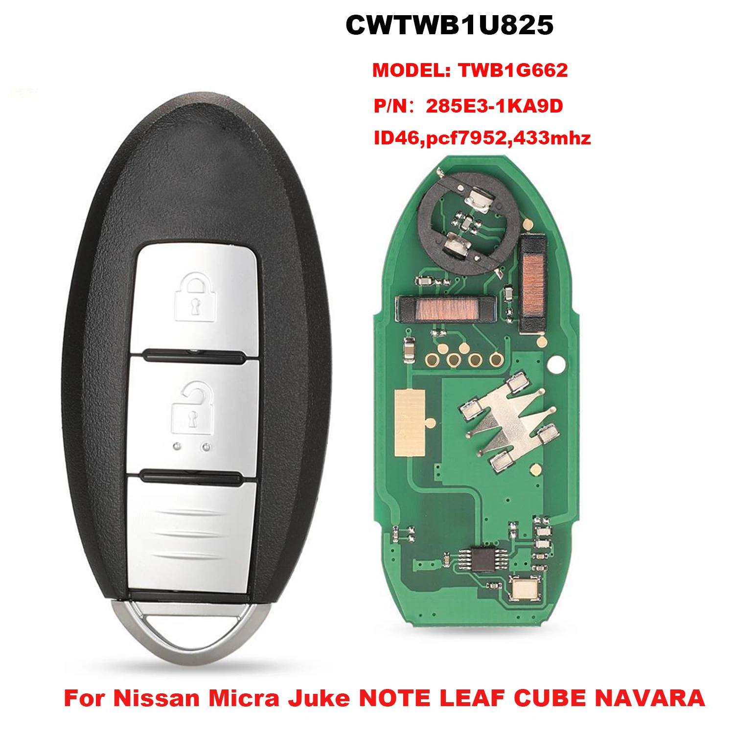 jingyuqin CWTWB1U825 TWB1G662 433Mhz ID46 Chip inteligentny zdalny kluczyk samochodowy dla Nissan Micra Juke NOTE LEAF CUBE NAVARA