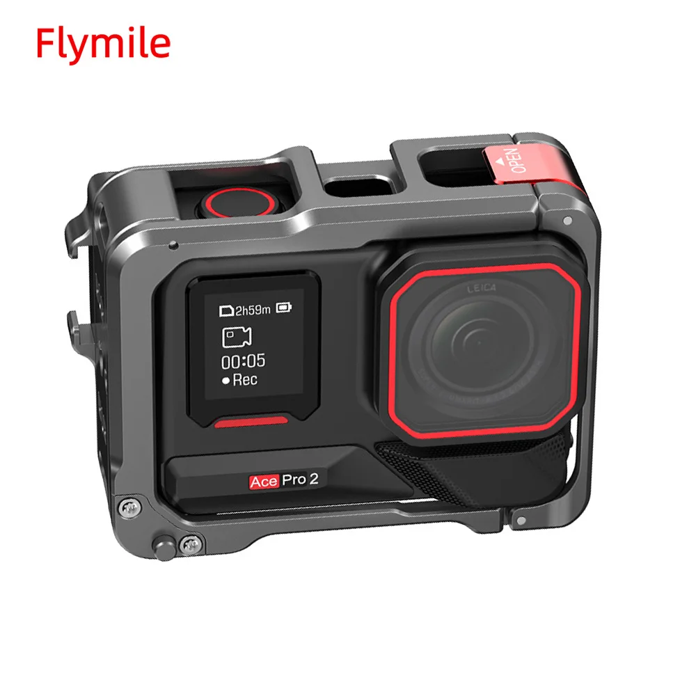 Flymile Adapter Frame Metal Case for Insta360 Ace Pro 2 Camera Aluminium Alloy Cage Mount Cold Shoe Full Protective