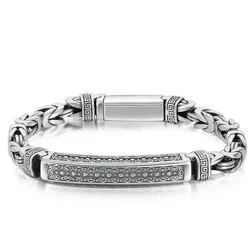QN Silver 4mm/5mm Hemp Rope Men's Personality Peace Pattern Bracelet Retro Hipster Buckle Trend Fine Chain Series Jewelry