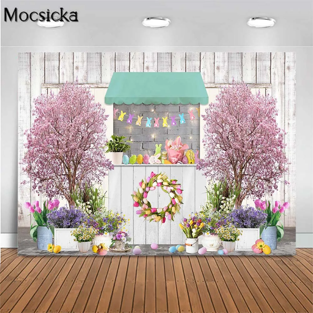 

Mocsicka Spring Easter Newborn Photography Background Flower Grey Wood Wall Family Portrait Backdrop Photostudio Photocall Props