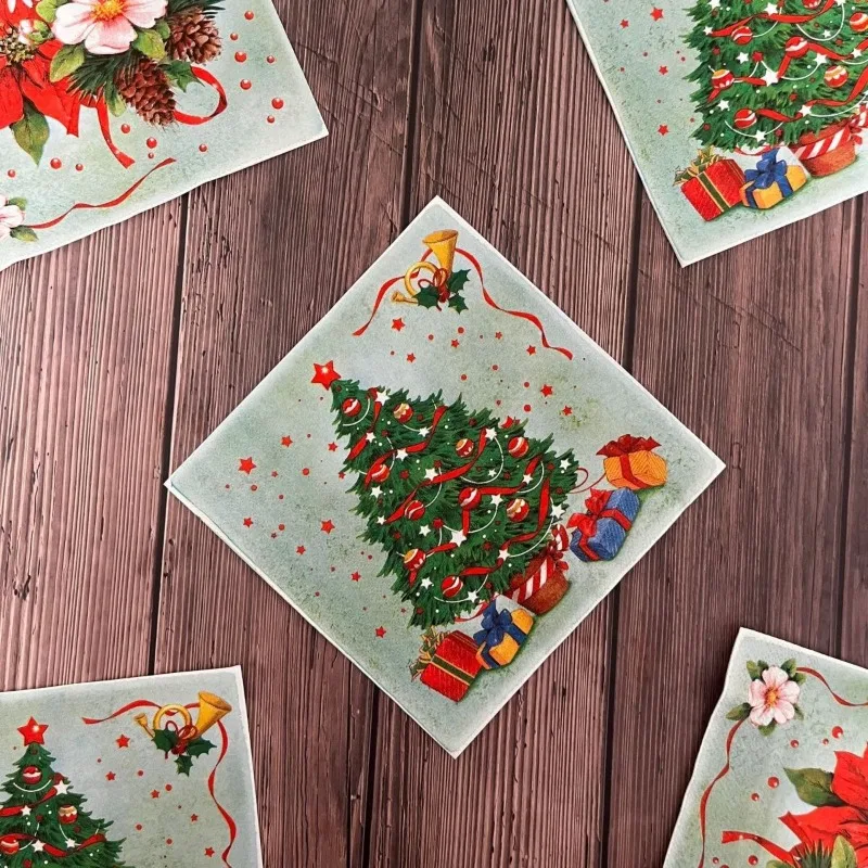 Christmas Tree Print Napkin Christmas Wreath Paper Towels Party Banquet Decoration Wood Pulp Paper Towels Colored Paper Towels
