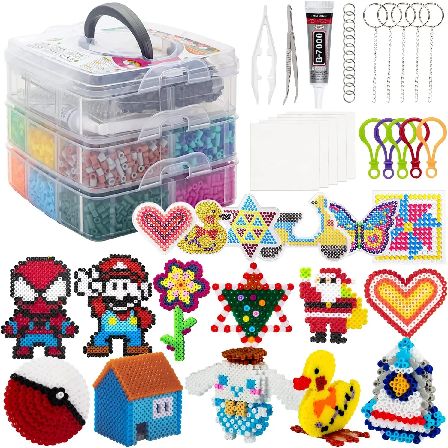10000 Pcs Fuse Beads Craft Set, Creative DIY Kit with Storage Box, Pegboards, Ironing Paper Chain Accessories Colorful Crafts