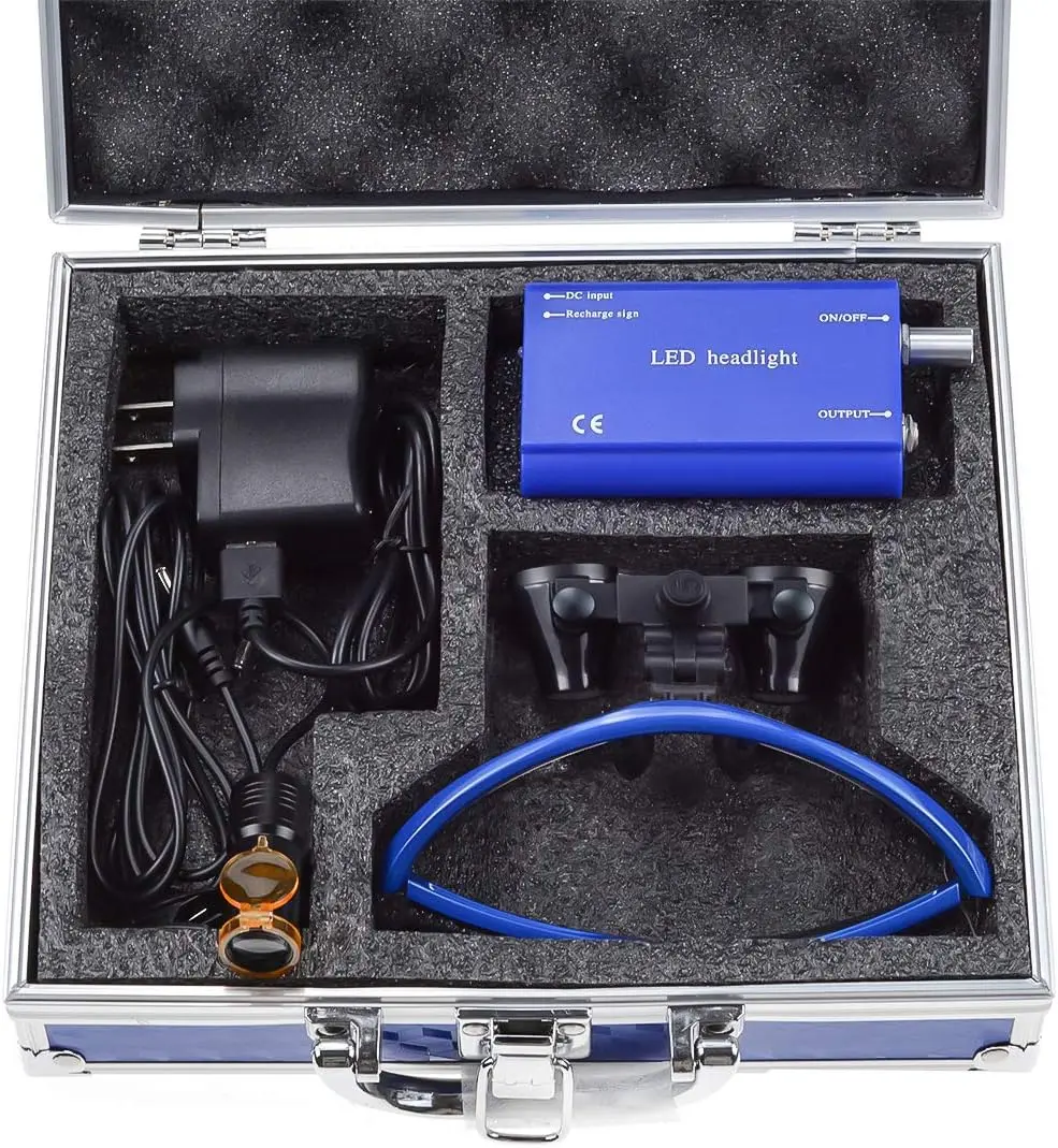 High Power 2.5X 3.5X Loupes Magnifier with 5W LED Headlight Plug in Clip Filter Light and Aluminum Protection Box view 6