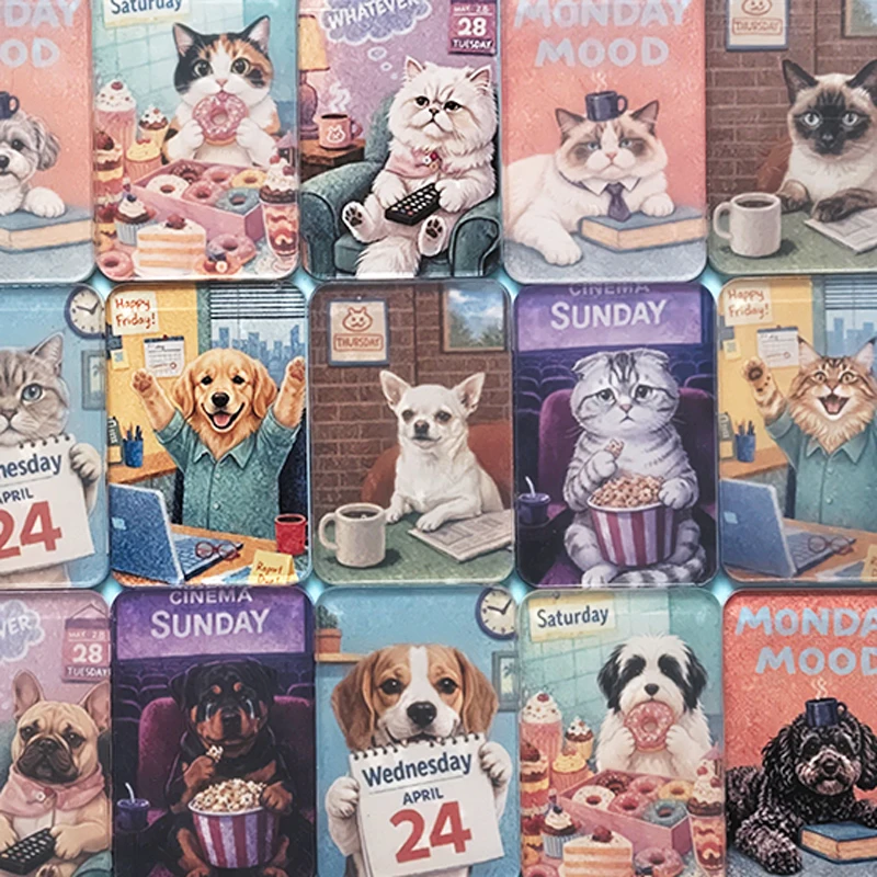Turn Your Pet Photo into Week Mood Design Acrylic Fridge Magnets set Custom 7 Days Cat Dog Picture Gift for Pet Lovers Mom