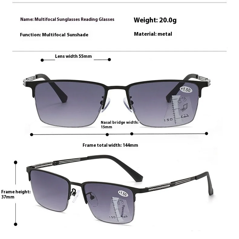 VBCX Dual-use for Both Near and Far Men's Automatic Zoom Progressive Multifocal Reading Glasses Sunglasses Reading Glasses NEW
