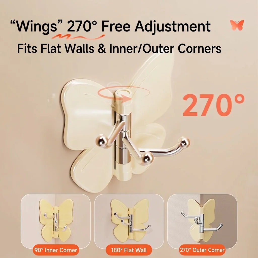 Multicolor Butterfly Rotating Hook Wall Mount Hanging Rack Bathroom Kitchen Storage Organizer Multifunctional Hanging Hooks