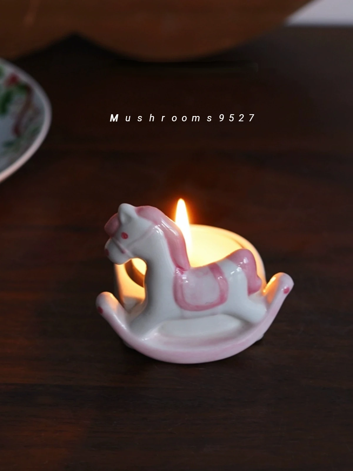 

European Super Cute Hand-painted Ceramic Pink Wooden Horse Candelabra Candlelight Dinner Children's Party Girl Heart