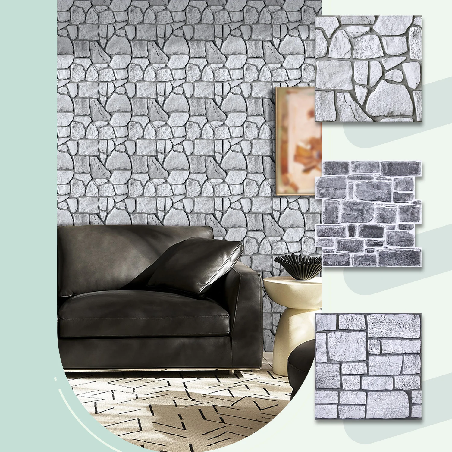 5/10/20PCS Vintage Gray Faux Stone 3D Wall Panels 30x30cm, Peel and Stick Cuttable Wall Stickers for Living Room