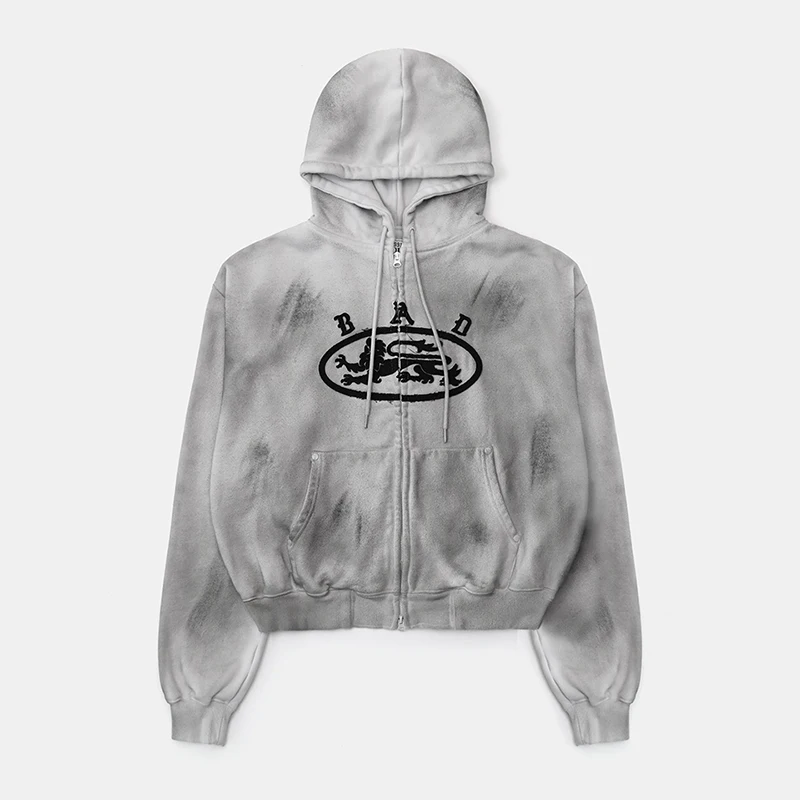 Amerikaanse retro losse geverfde hoodie Dames Design Sensation Casual sporttop Comfortabel lang Sve-sweatshirt