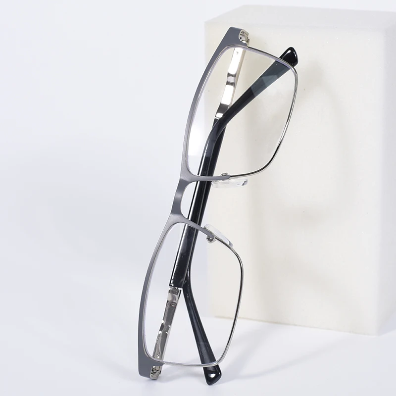 Grauer zweifarbiger Rahmen für Herren, blaues Licht blockierende Lesebrille, große Größe, Metallrahmen, Computer-Presbyopie-Brille + 125 + 175 + 225
