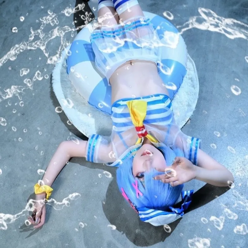 ريم رام أنيمي إعادة: الحياة في عالم مختلف من الصفر تأثيري حلي ريم خادمة الفتيات بحار دعوى الصيف تنورة قصيرة الملابس شعر مستعار