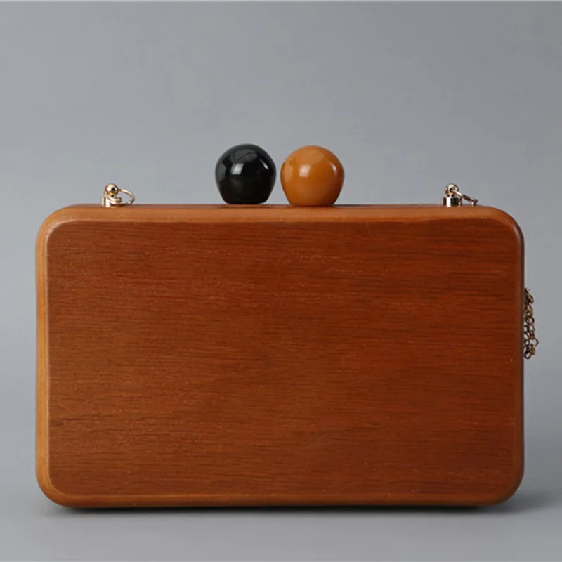 

Female Solid Wood Evening Bags Designer Retro Clutch Bag Party Fashion Clutches Women Little Pouch Outdoor Wedding Purse