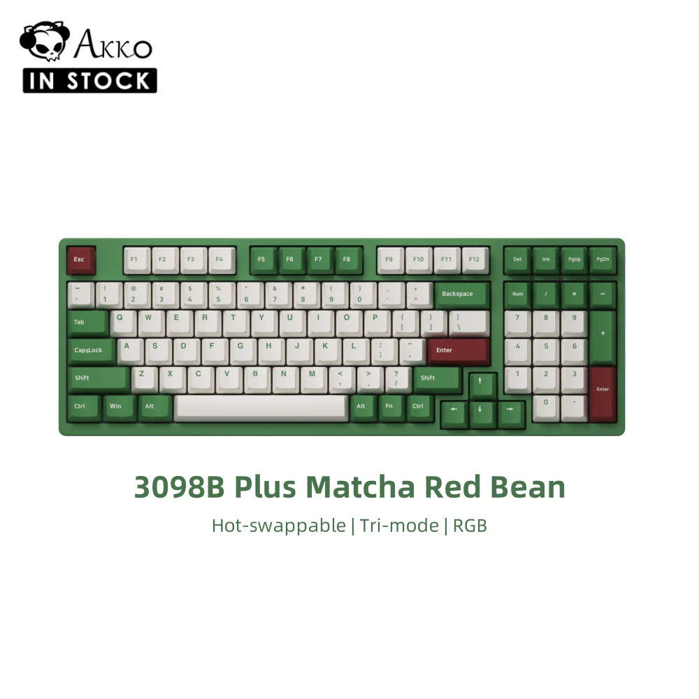 Akko 3098B Plus Matcha Red Bean Mechanical Keyboard Hot Swap RGB Cherry Profile 98Key USB/2.4GHz/BT 5.0 Wireless Gaming Keyboard