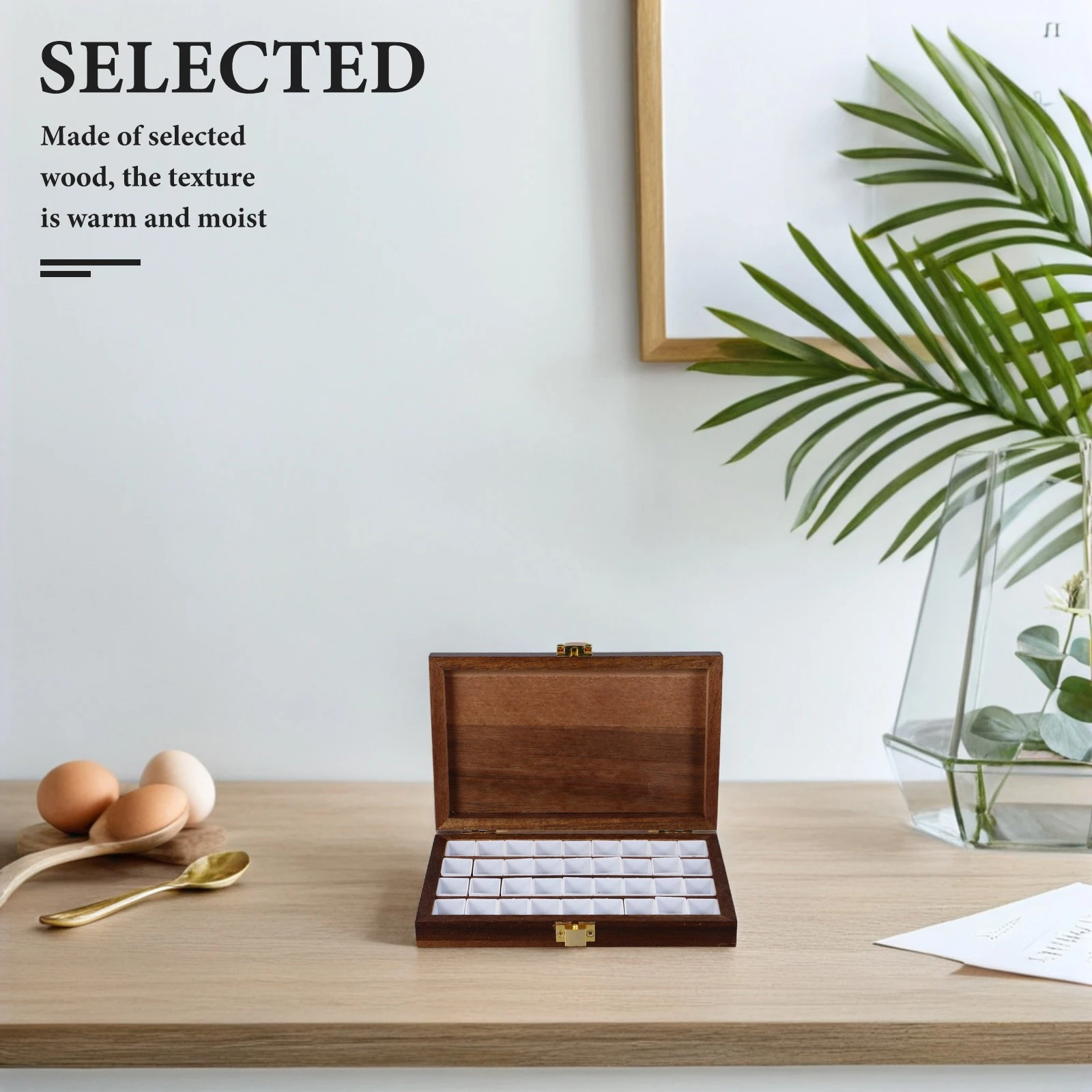 

1Set Wooden Watercolor Paint Box 36 Slots Portable Mixing Palette for Artists Compact Pigment Storage Reusable Watercolor Pans