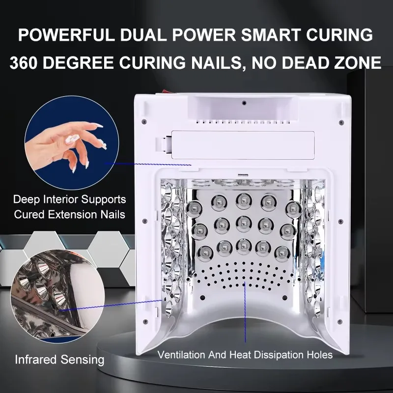 Lampada per unghie UV LED ricaricabile Pro Cure potente personalizzata da 128 W per unghie in gel Lampada per polimerizzazione professionale per asciugatrice per unghie con caricatore rapido