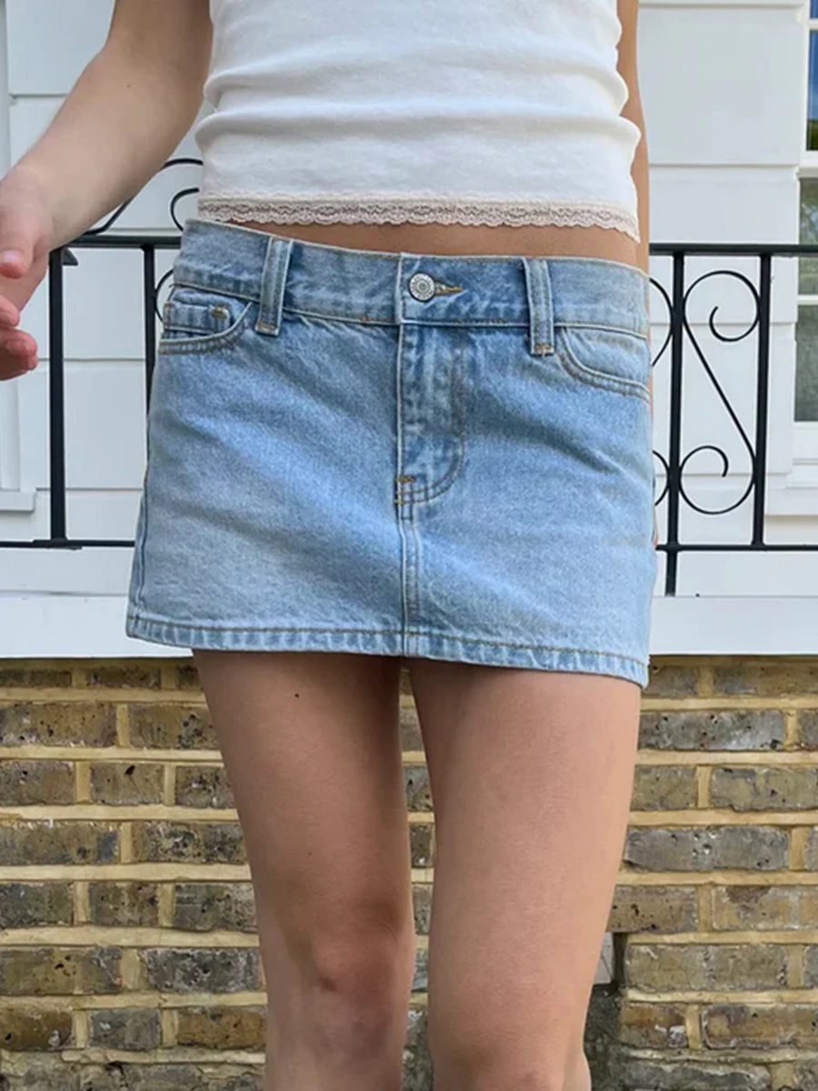 

Blue Vintage Denim Mini Skirt For Women Summer High Waist Straigth Short Falda Streetwear Casual Cotton Preppy Style Skirts Y2k