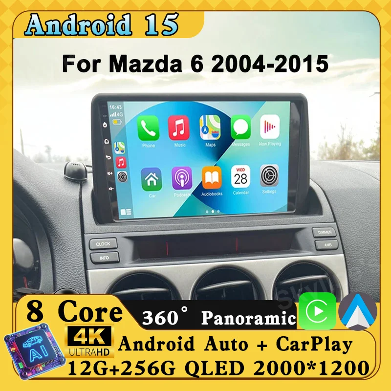 

Android 16 Auto For Mazda 6 2002- 2008 Car Radio Stereo Multimedia GPS Video Navigation Carplay Bluetooth Mirror Liink Camera