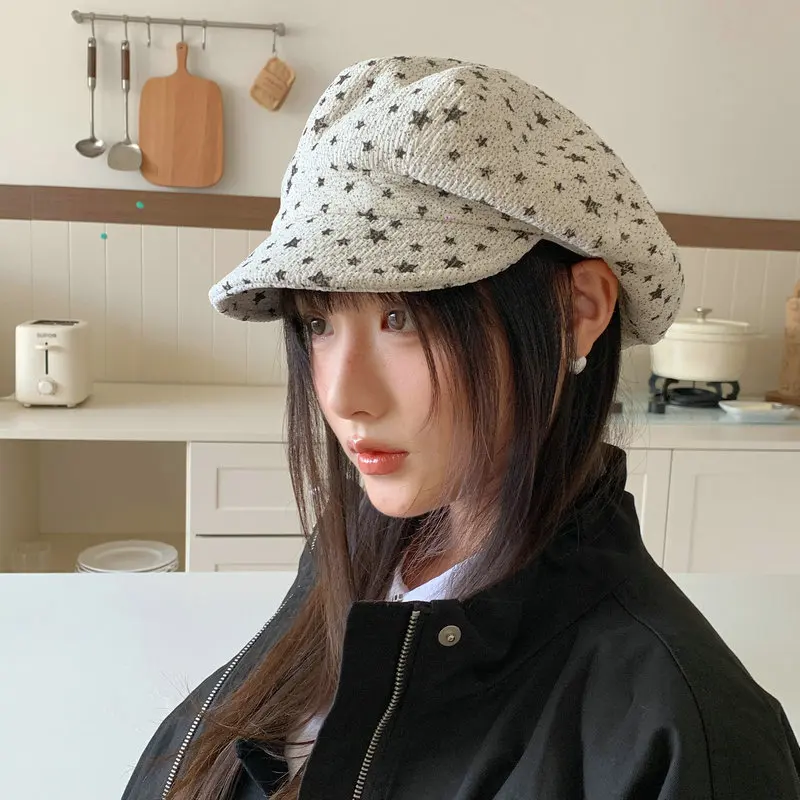 女性用韓国風スイートスター八角形帽子インスy2k原宿パンクスタイル秋ダックタンキャップ通気性百雲キャップ