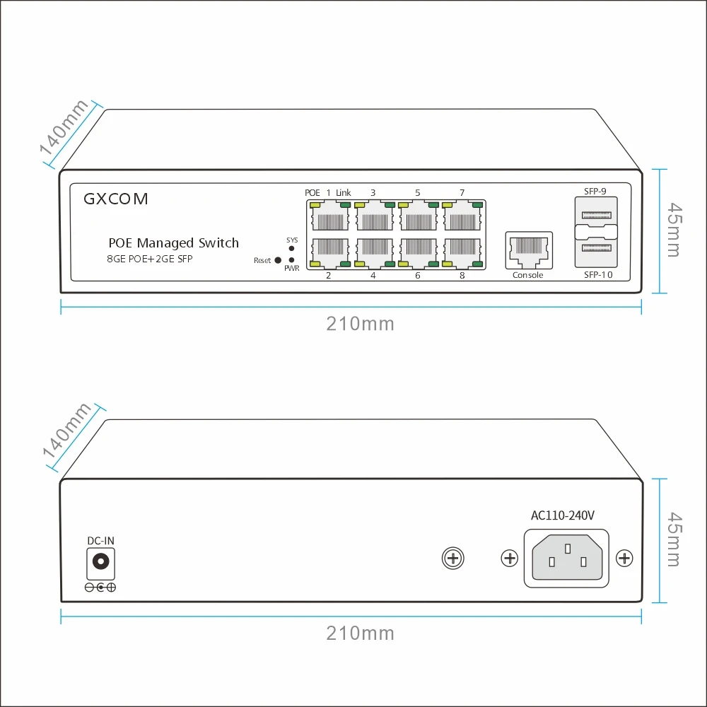 L2 Managed 8 Port 10/100/1000Mbps Managed PoE Switch with 2SFP