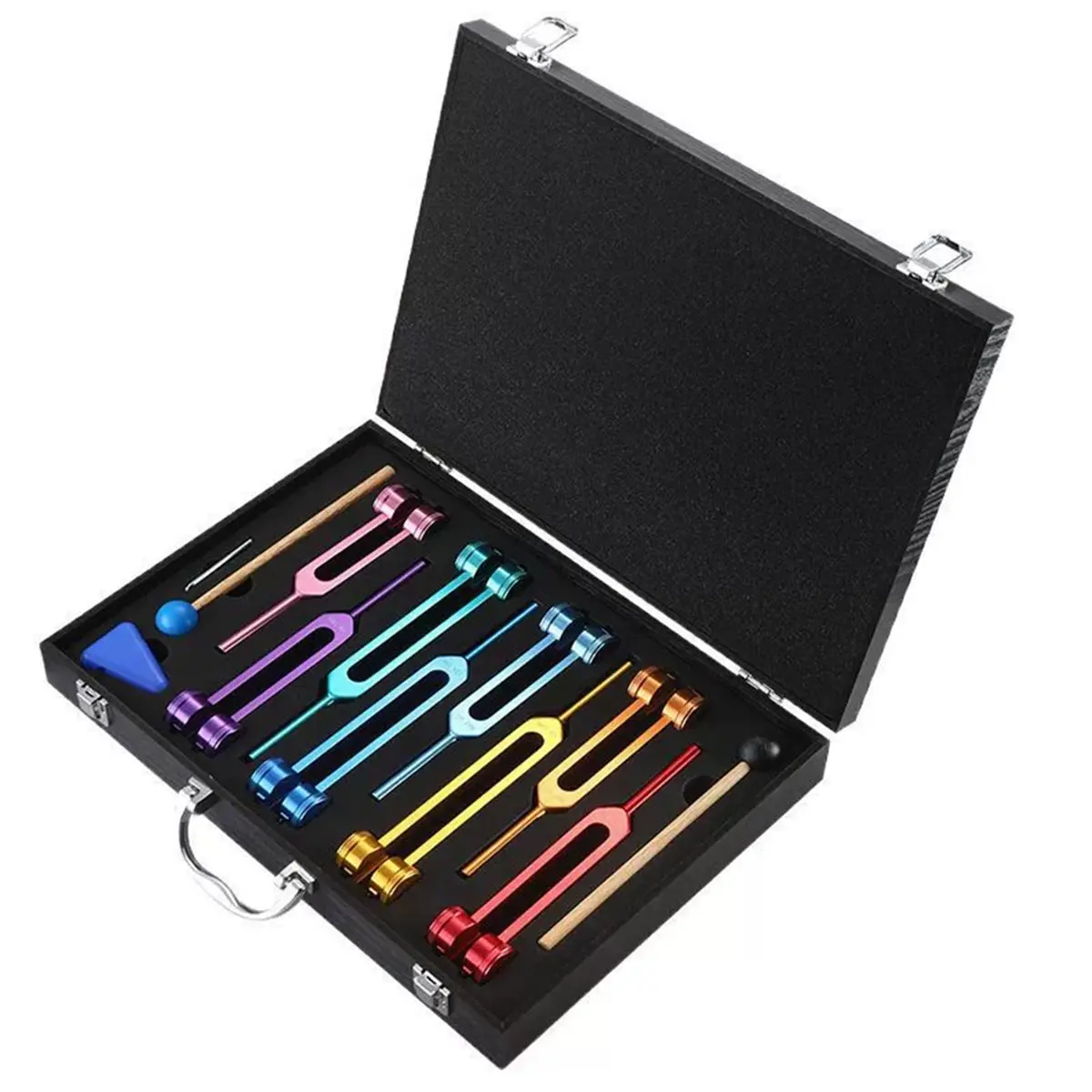 مجموعات شوكة ضبط الشاكرات الملونة، شوكة ضبط الشفاء، شوكة التأمل، أدوات الإيقاع المحمولة [AA74-AAA]