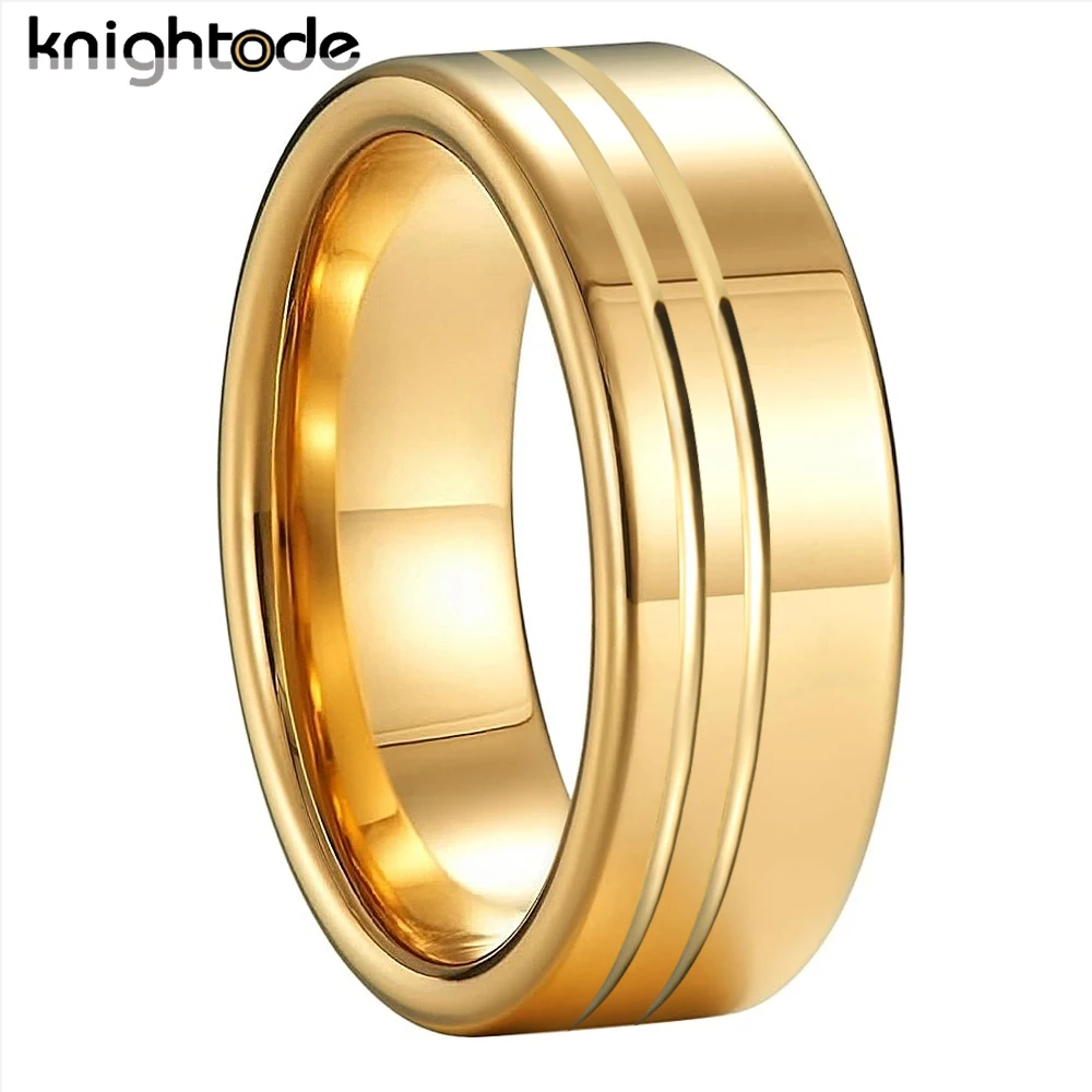 6mm 8mm Width Tungsten Carbide Rings Two Offset Grooves Simple Fashion Men Women Wedding Band Flat Brushed Polished Comfort Fit