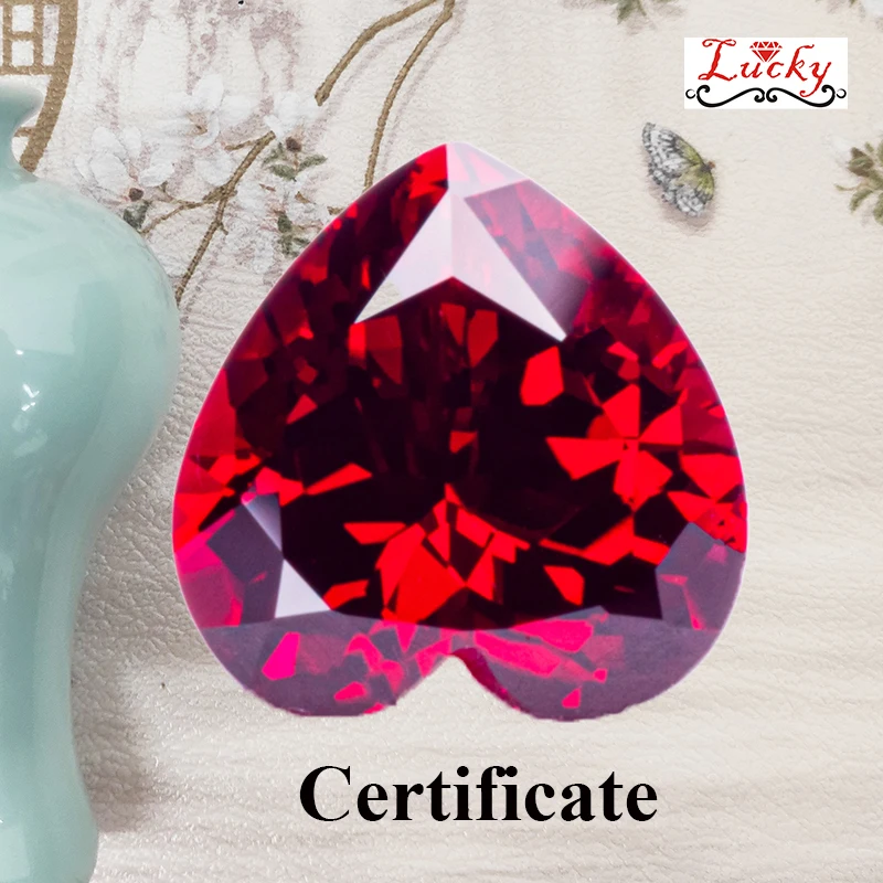 

Lab Grown Ruby Pigeon Blood Red Color Top Quality Heart Shape Charm Beads for Diy Jewelry Making Selectable AGL Certificate