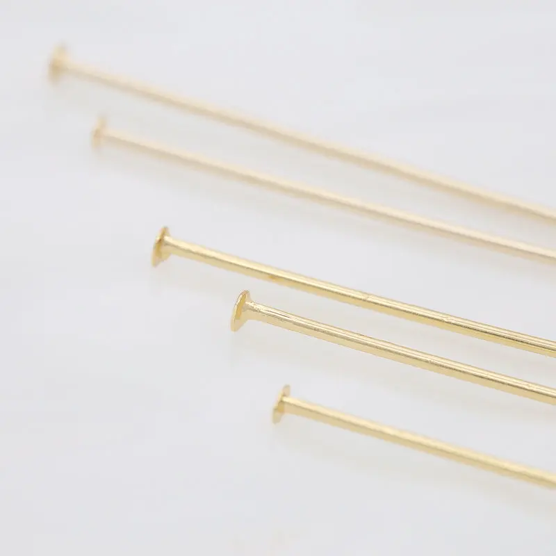 50PCS 14K Gold Color Plated Brass Needles Ball Flat  Eye Head Pins Connect Beads Pins High Quality Jewelry Accessories Findings