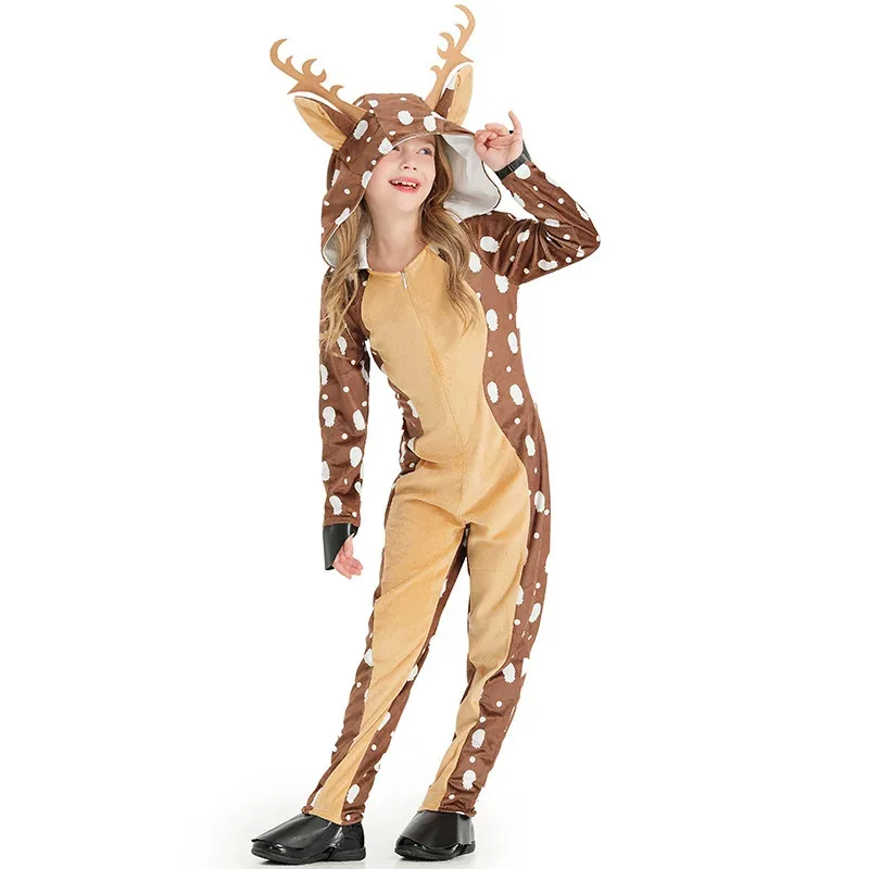 Family Christmas Party Photography Costumes Brown Deer Animal Onesies for Kids Adult Stage Performance Wear