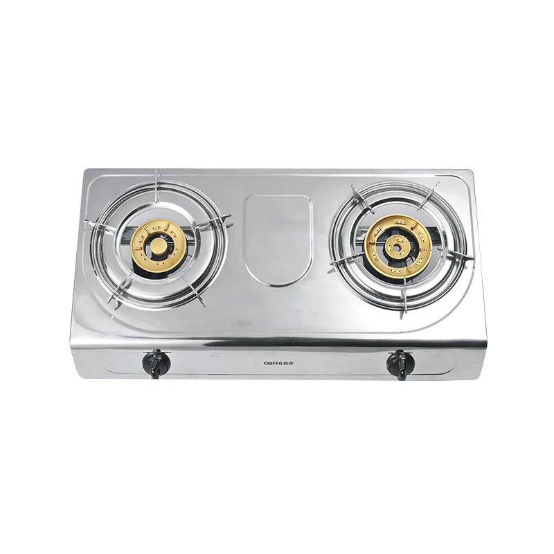 ステンレス製ダブルバーナー卓上ガスコンロ、ステンレス製、炎消火装置付き、家庭用、天然ガス対応