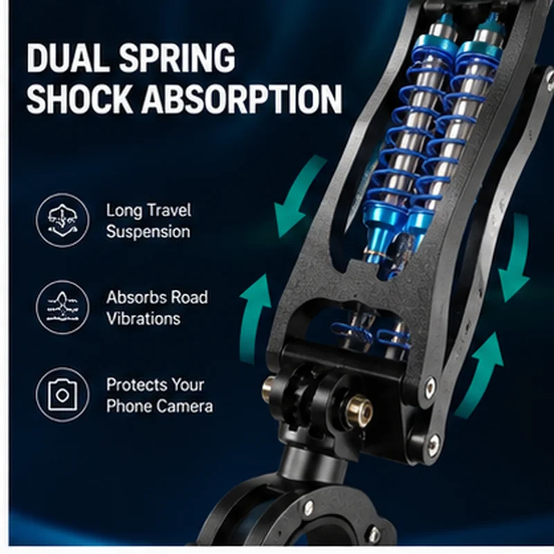 Dual Spring Bike Phone Mount, Shock Absorbing Bicycle Handlebar Phone Holder, Anti Vibration for MTB Road Bike