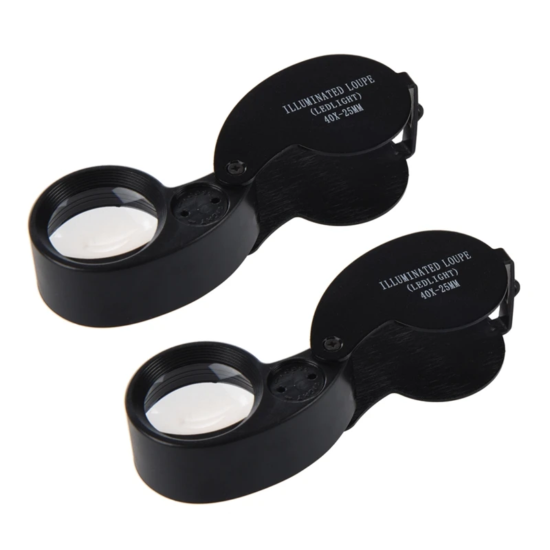 

2Pcs 40X 25Mm Eyes Optical Glass Loupe Magnifier Magnifying LED Light