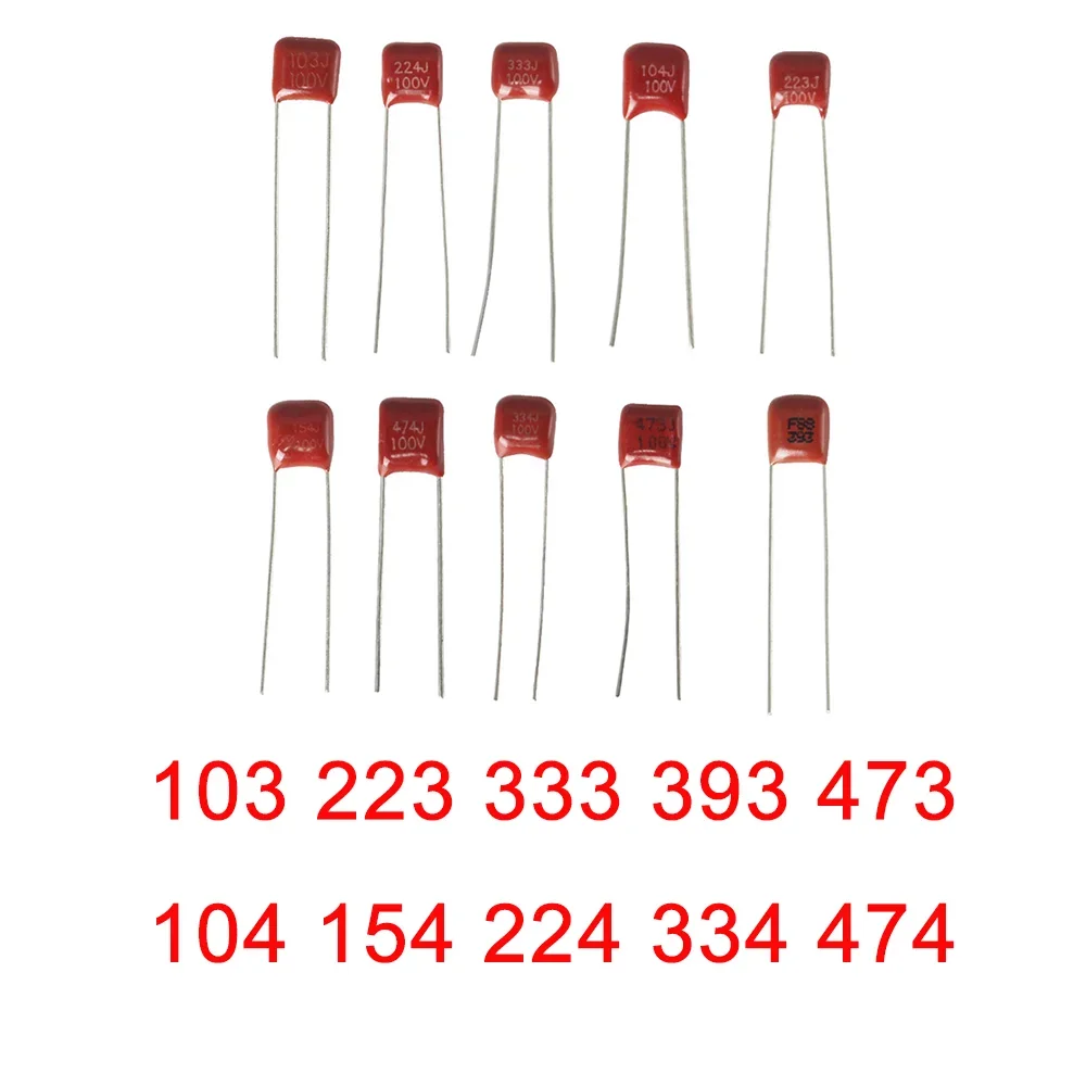 100PCS CBB Polypropylene Film Capacitor 100V 103 223 333 393 473 474 10nF 22nF 33nF 39nF 47nF 470nF CBB Capacitors Kit