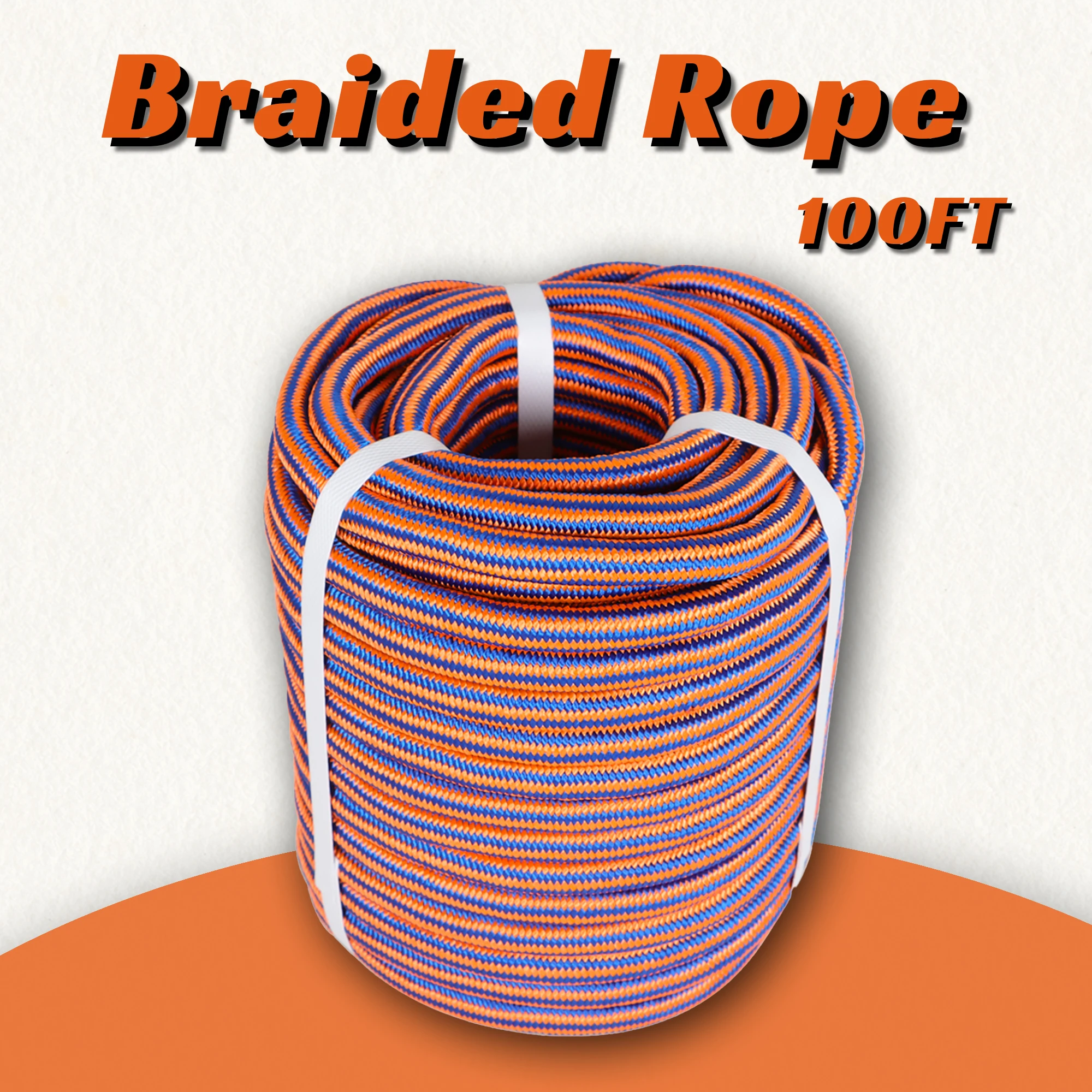 High Strength 8000lbs 1/2 Inch 12 Strand Braided Polyester Rope 100Ft Orange-Blue-for Tree Climbing Rigging, Arborist