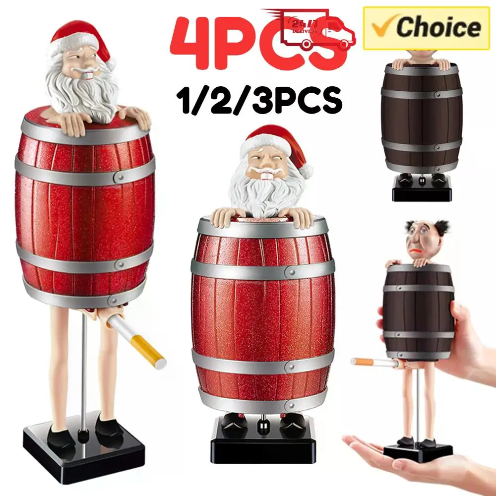 1-4 قطعة صندوق السجائر مضحك حامل السجائر صندوق محاكاة ساخرة غريب العم سانتا كلوز صندوق برميل خشبي التماثيل عيد الميلاد الديكور
