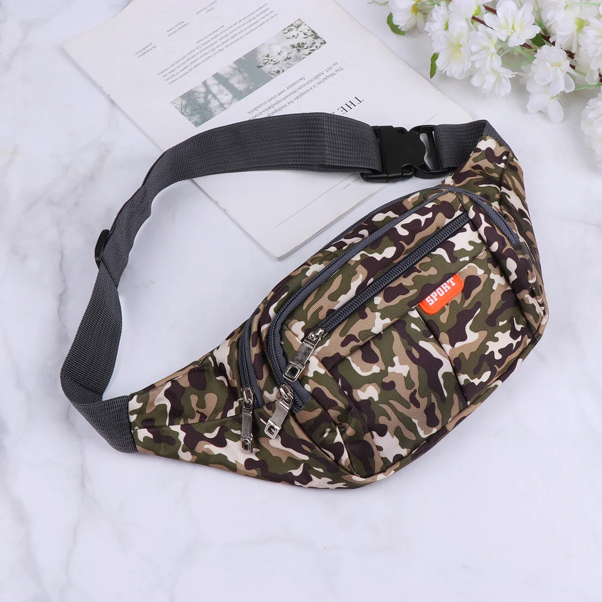 حقيبة خصر مموهة أنيقة ومدمجة مع جيوب بسحاب، مناسبة آمنة لمفاتيح محفظة الهاتف للجنسين، أداة رياضية